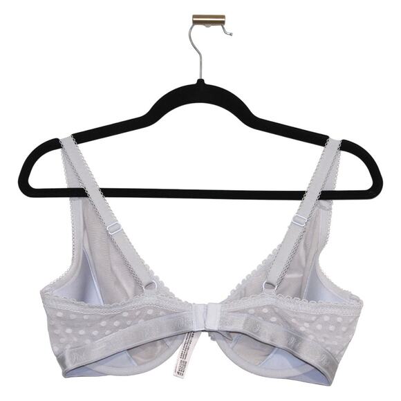 VS PINK Wink Unlined Plunge Bra Size 38DD Dot Mesh Hydrangea Blue - Picture 2 of 5